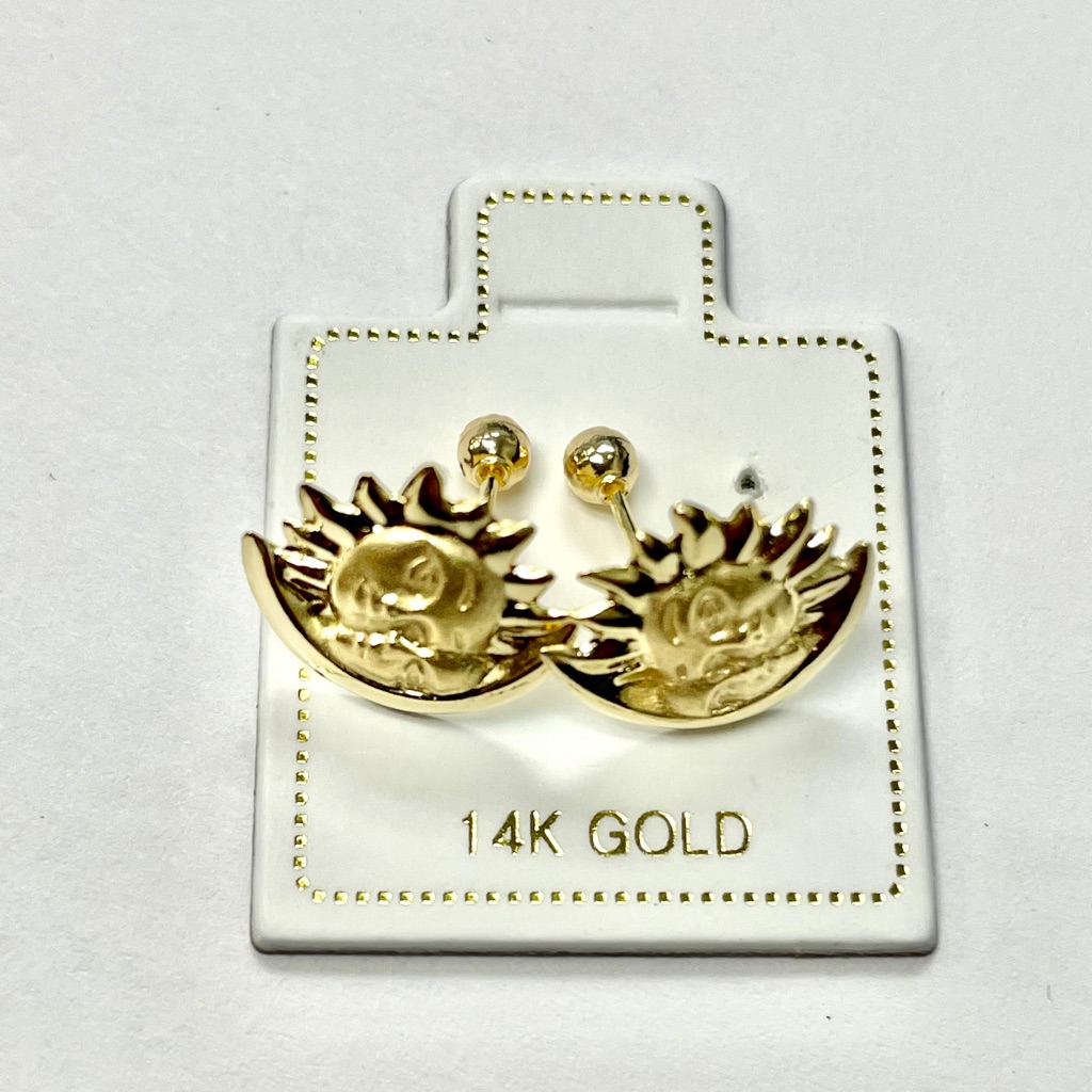 Solid Gold 14 Karat Yellow Moon & Sun Earring